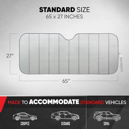 BDK Car Windshield Sun Shade - Jumbo Size Windshield Sun Shade Accordion Fold Style for Car Windshield - Heatshield Sunshade for Car, Truck, SUV - Car Window Shades Front Windshield - 65 x 27 in