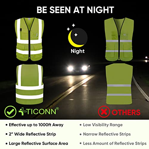 TICONN Reflective Safety Vest High Visibility Class II Mesh Vest for Women & Men Meets ANSI Standards - color: Yellow, size: Medium