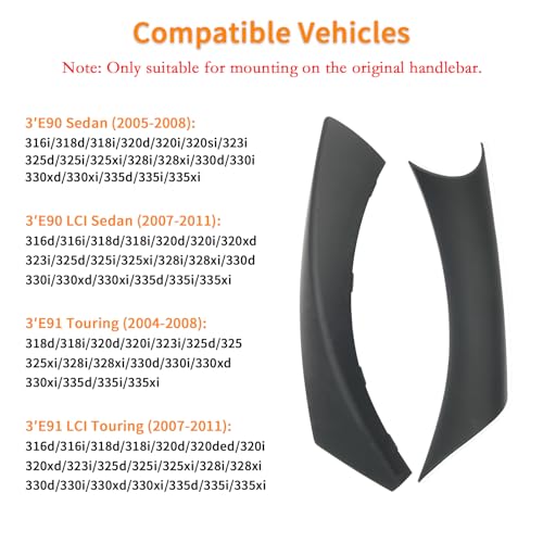 6PCS/Set Interior Inner Inside Door Pull Sticky Handle Cover for BMW 3 Series E90/E91/E92/E93 320 325 328 335 330 M3 (2004-2011) Left and Right Passenger Side (Black) - color: Black
