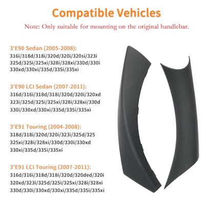 6PCS/Set Interior Inner Inside Door Pull Sticky Handle Cover for BMW 3 Series E90/E91/E92/E93 320 325 328 335 330 M3 (2004-2011) Left and Right Passenger Side (Black) - color: Black
