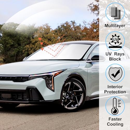 Windshield Sun Shade Custom Fit 2025 2026 Kia K4 Accessories Foldable Sunshade Front Window Shades Covers Protect Car from Sun Rays & Heat Damage Keep Car Cooler - size: For Kia K4 2025-2026