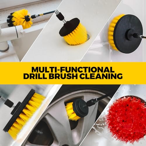 Holikme 22Pack Drill Brush Attachments Set,Scrub Pads & Sponge, Buffing Pads,Power Scrubber Brush,Car Polishing Pad Kit,Wax Applicator Pad,Car Cleaning Kit,Masonry Brushes,Cleaning Supplies - color: Yellow