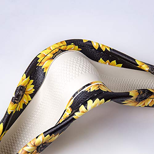 Evankin Sunflower Steering Wheel Cover Cute and Handmade,Leather Universal Steering Wheel Cover 15 inch, Fashionable Boho Sunflower Car Accessories for Women,Top Girl Car Accessories - color: Leather Sunflower Steering Wheel Cover