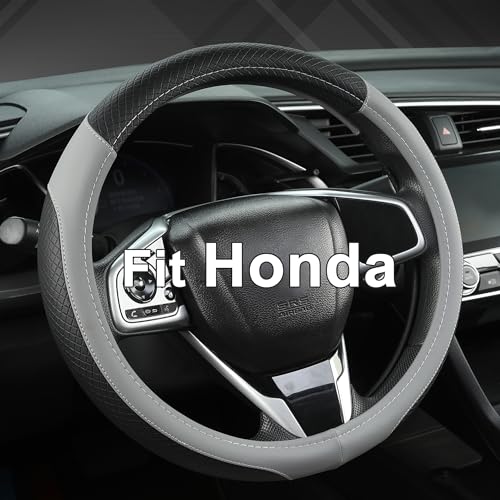 West Llama Customized Auto Car Steering Wheel Cover for Honda Accord Civic CR-V HR-V Pilot Fit Passport Odyssey 14.5-15inch(Black+Gray-Standard Size) - color: B-Gray, size: Standard size (14 Â½''-15'')