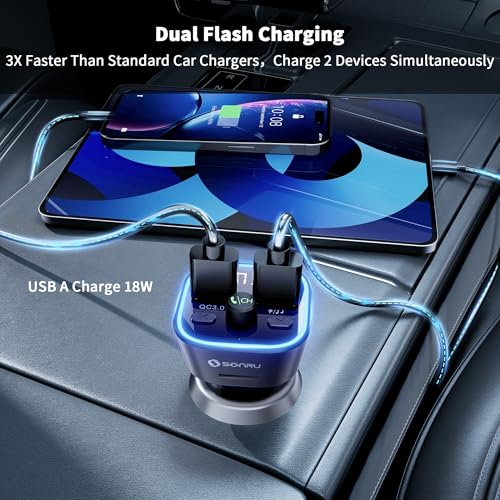 SONRU Bluetooth 5.3 FM Transmitter, Wireless Radio Adapter, Audio Receiver Car Charger, Wireless FM Radio Transmitter, Hands-Free Calling and 2 USB Ports Charger, HiFi Treble & Bass Player (Black)