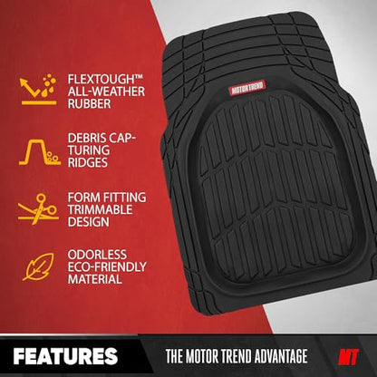 Motor Trend Original FlexTough Black Rubber Car Floor Mats with Cargo Liner - All Weather Automotive Floor Mats, Heavy Duty Trim to Fit Design, Odorless Floor Liners for Cars Truck Van SUV