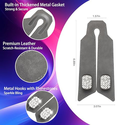 2Pcs Bling Car Headrest Hooks, Premium Leather & Sparkling Rhinestone Dual Metal Hooks, Back Seat Organizer for Bags, Coats, Purses and Groceries (Crystal Gray) - color: Crystal Gray 2Pcs