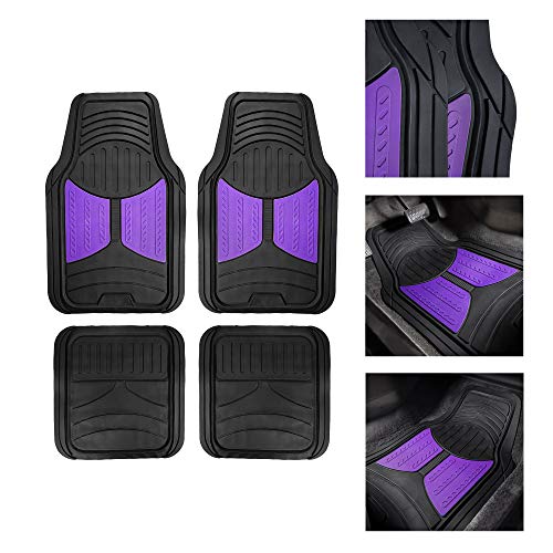 FH Group Automotive Floor Mats Purple Climaproof for All Weather Protection Universal Fit Heavy Duty Rubber fits Most Cars, SUVs, and Trucks, Full Set Trim to Fit Purple - color: Purple /Black, style: Floor Mat Set