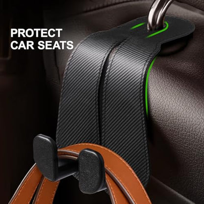 CoBak Extra Wide Car Seat Back Hooks, Premium Stitched Leather Headrest Hangers with Wide Slot Structure, Universal for Any-Width Purses, Handbags, Bags (2 Pack), Carbon Fiber Black - color: A-Wide Version - Carbon Fiber Black, size: Double-Hooks