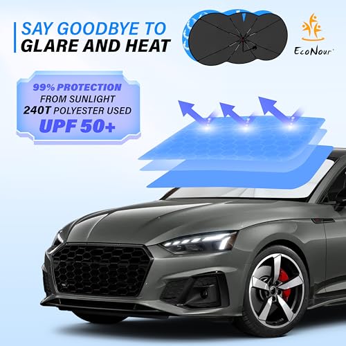 EcoNour Car Windshield Sunshade Umbrella | Foldable Windshield Sun Shade Cover | Front Car Window Shade for Maximum UV Rays & Heat Protection | 240T Polyester Umbrella Sunshade