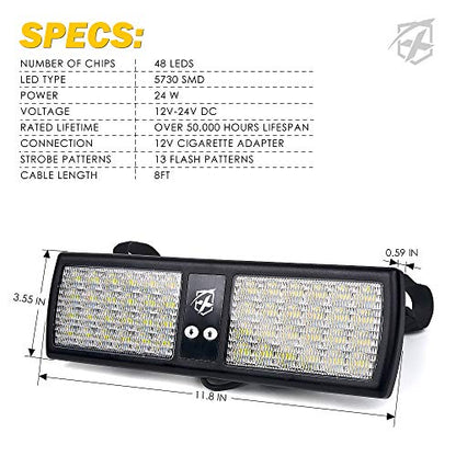 Xprite White 48LED Visor Strobe Flashing Lights Sunshield Hazard Warning Light for Law Enforcement Emergency Vehicles Trucks - color: White