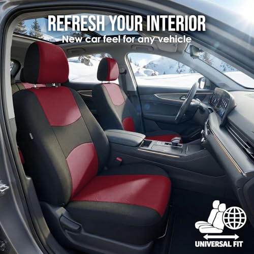 FH Group FB050102 Flat Cloth Seat Covers (Burgundy) Front Set – Universal Fit for Cars Trucks & SUVs - color: Burgundy, style: Seat Cover Front Set