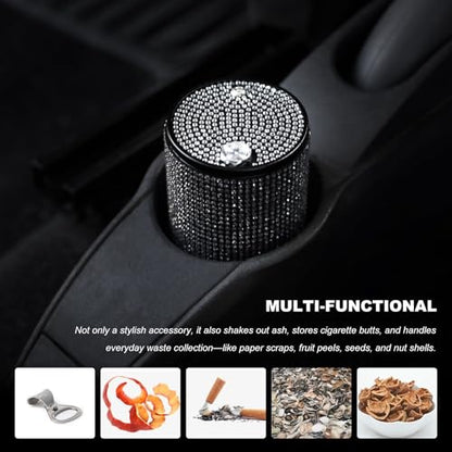 Bling Car Ashtray with Lid, Rhinestones Fireproof Auto Cup Holder Cigarette Ash Tray, Smokeless Crystal Diamond Ashtray Mini Trash Can for Women Girls, Car Accessories (Red) - color: Red