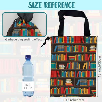 Car Garbage Bag Colorful Bookshelves Library Drawstring Car Trash Bag Hanging for Back Seat with Adjustable Buckle Canvas Vehicle Trash Can Easy-to-Install - color: Colorful Bookshelves Library