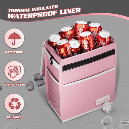 K KNODEL Car Trash Can, Waterproof Garbage Bag with Lid, Leak-Proof Trash Bin, Car Bin Hanging (Pink, Large) - color: Pink, size: Large