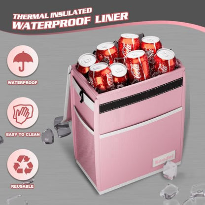 K KNODEL Car Trash Can, Waterproof Garbage Bag with Lid, Leak-Proof Trash Bin, Car Bin Hanging (Pink, Large) - color: Pink, size: Large