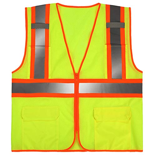 High Visibility Reflective Safety Vest with Zipper and Pockets Yellow,L - color: Yellow, size: Large