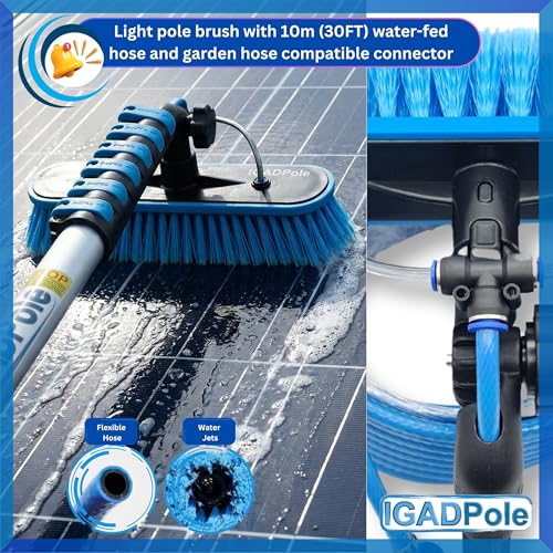 IGADPole 20 FT Water-Fed Cleaning Kit – Extendable Telescopic Pole with Soap-Dispenser, Brush & Cobweb Duster, Adjustable 5-20 FT Handle for Safe High Window, Gutter, Solar Panel & Exterior Cleaning - size: 20 ft Pole
