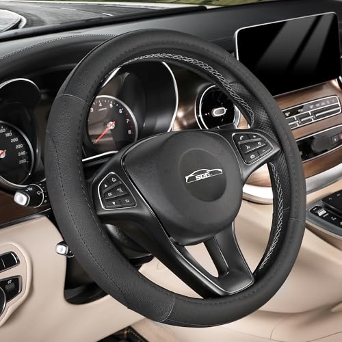 SEG Direct Car Steering Wheel Cover Universal Standard Size 14.5-15 inch, Black Microfiber Leather - color: Black, size: Standard size[14 1/2''-15'']