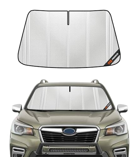 Pigenius Windshield Sun Shade for Subaru Forester 2019-2021 with Eyesight Driver Assist. Full Coverage Rearview Mirror Shade for Ultimate Protection - color: Shiny Silver (Upgrade), size: 2019-2021 with EyeSight Driver Assist