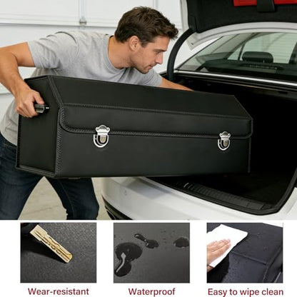 Car Organizers for Trunk for Suv Sedan, Leather Storage Box,Collapsible and Adjustable Black 14.9" L*12.2" W*11.8" H (29.5" L*12.2" W*11.8" H) - size: 29.5"L*12.2"W*11.8" H