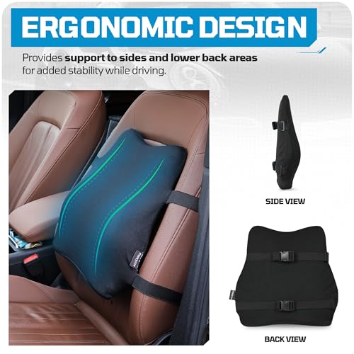 FORTEM Car Seat Cushion, Memory Foam Wedge Cushion for Driving, Car Seat Pad for Comfort, Non Slip Bottom, Adjustable Straps, Washable Cover