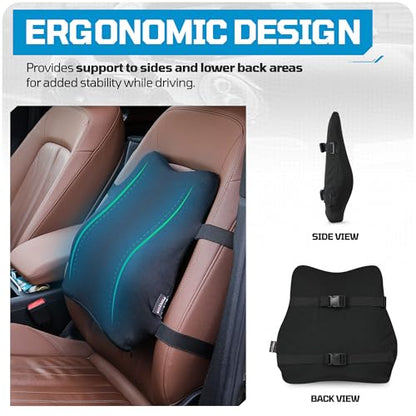 FORTEM Car Seat Cushion, Memory Foam Wedge Cushion for Driving, Car Seat Pad for Comfort, Non Slip Bottom, Adjustable Straps, Washable Cover