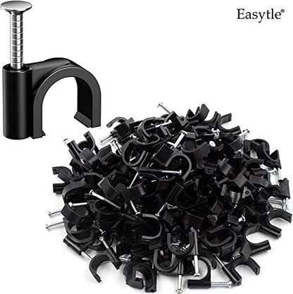 Easytle Plastic Cable Clamps Nail in Cable Clips 100 Pcs 10mm Cable Wire Clips Cable Tacks Coax Cable Clips Speaker Wire Clips Cable Nails for Cords Ethernet Cable Clips Black RG6 RG59 CAT6 RJ45