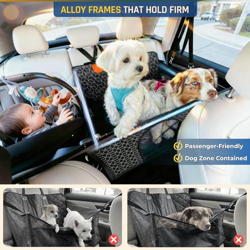 Dog Car Seat for Large Medium Dogs | Waterproof Dog Seat Cover for Back Seat with Hard Bottom | Alloy Twist-Lock Rods | 3 Mesh Windows | Removable Fleece Mat | Cars, SUVs, Trucks - color: Black