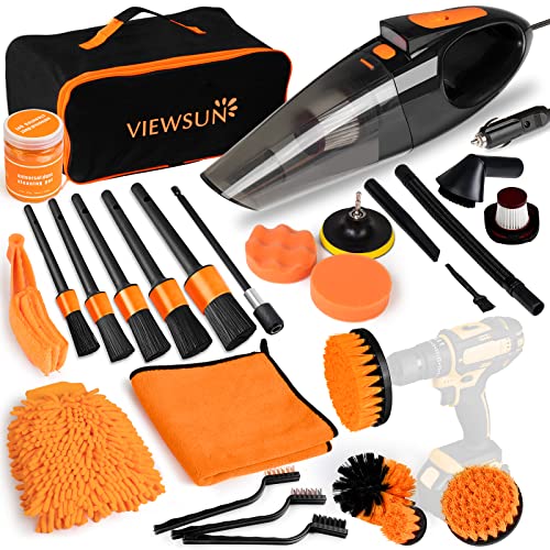 20PCS Car Cleaning Kit, Car Interior Detailing Kit with High Power Handheld Vacuum, Auto Detailing Drill Brush Set, Cleaning Gel, Complete Car Wash Kit Supplies for Deep Cleaning - color: Orange, size: 20PCS