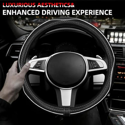 NBTEPEM Customized Auto Car Steering Wheel Cover for Toyota, Microfiber Leather Steering Wheel Covers with Anti-Slip Lining, Breathable, Safety, Soft, Sports Style (Black with White Line) - color: Black with White Line