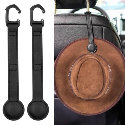 2 Pack Cowboy Hat Holder for Truck, Leather Magnetic Cap Clip, Truck Car Seat Hat Organizer Accessories for Men and Women, Suitable for Car, SUV, Pickup Seat Back Headrest Hat Clip Storage (Black) - color: Black