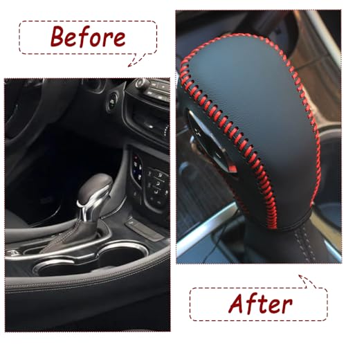 Riloer Gear Shift Knob Cover, Leather Shift Lever Cover, Compatible with New Buick 2015-2020, Compatible with Buick Envision 2014-2021, 1 Set (Red Thread) - color: Red Thread