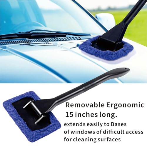 8pcs Car Windshield Cleaning Tool, Windshield Cleaner with with 5 Little Microfiber Pads that can be Washed/reused, Window Cleaner Tool, for Auto Glass Wiper (Blue) (Blue) - color: blue