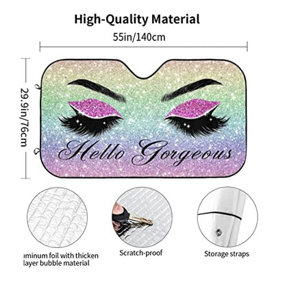 Car Windshield Sun Shade Glittering Purple Eyelash Car Front Sunshade for Most Sedans SUV Truck Auto Sun Blocker Visor Blocks UV Rays Keeps Your Vehicle Cool-55 x 29.9 Inch - color: Hello Gorgeous