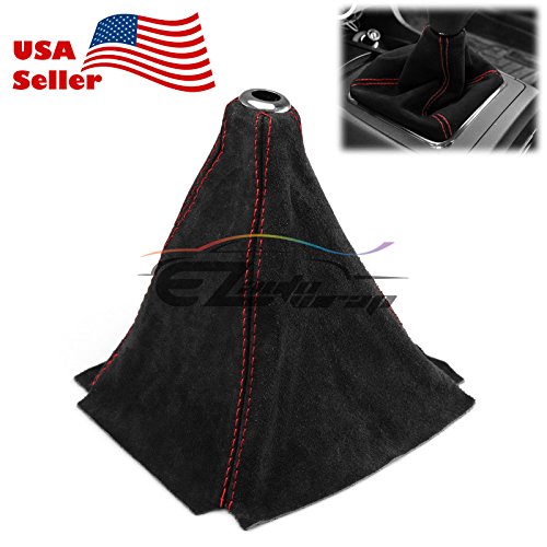 EZAUTO WRAP Universal Real Velvet Shift Knob Shifter Boot Cover Black with Red Stitches Genuine Leather MT at Sport - color: Velvet With Red Stitches
