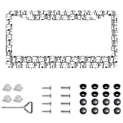 1Pcs Black and White Hand Drawn Cartoon Dog License Plate Frames Cover Holders Stainless Steel Cartoon Dog License Plate Cover with Screw Caps Cover and Screwdriver Set - 2-Hole… - color: Black and White Hand Drawn Cartoon Dog