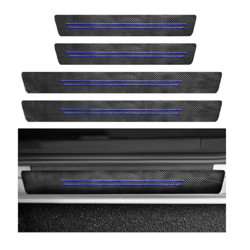 4 PCS Car Door Sill Protector, Anti-Scratch Carbon Fiber Car Door Entry Guards Stylish Stickers, Waterproof Threshold Rear Bumper Protection Strips for Most Vehicles (Blue) - color: Blue-4pcs