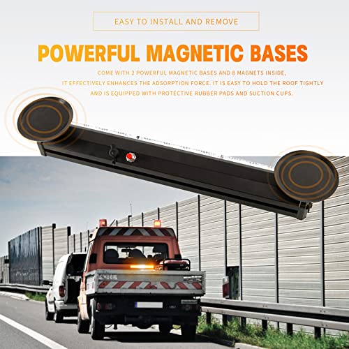 14" Red/White Battery Powered Police Firefighter Emergency Strobe Lights Bar for Trucks/Vehicles Rechargeable Wireless Rooftop Mini Hazard Flashing LED Beacon Warning Light w/Magnetic Base - color: #03 Red/White/Red, size: 14 inchs