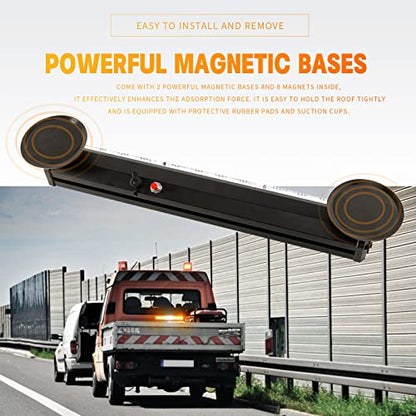 14" Red/White Battery Powered Police Firefighter Emergency Strobe Lights Bar for Trucks/Vehicles Rechargeable Wireless Rooftop Mini Hazard Flashing LED Beacon Warning Light w/Magnetic Base - color: #03 Red/White/Red, size: 14 inchs