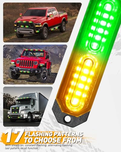 HLauto 1200T Emergency Strobe Grille Lights: 8pcs 12 LED Sync Feature Safety Warning Flashing Lights, Ultra Slim Surface Mount Hazard Caution Lights for Trucks, Vehicles, Car, ATV, UTV (Amber Green) - color: Amber/Green