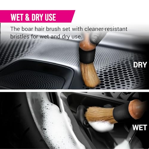 H.O.W Detailing Brush Set Ultra Soft Boars Hair Detailing Brushes 3 Pack, Detail Automotive Interior or Exterior, get Professional Results with Proper Detail Brushes Car Detailing