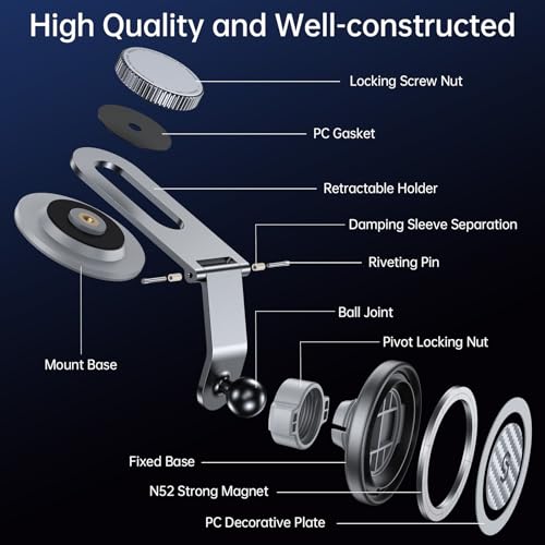 SYNCWIRE Fits MagSafe Car Mount for Universal Dashboard & Tesla Screen,Kevlar Silver Magnetic Phone Holder for Car,Super Stable Magnetic Car Phone Mount for iPhone 17 Pro Max 16 15 14 13 12&All Phones - color: Silver