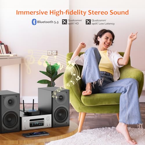 [Upgraded] 1Mii B06Pro Long Range Bluetooth Receiver, HiFi Wireless Audio Adapter, Bluetooth 5.3 Receiver with 3D Surround aptX HD Low Latency Optical RCA AUX 3.5mm Coaxial for Home Stereo System - color: B06Pro Black