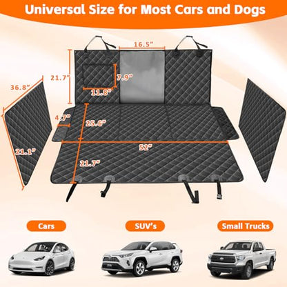Dog Car Seat Cover for Back Seat Extender for Dogs,Hard Bottom Car Seat Cover for Dogs with Car Door Protectors, Waterproof and Scratch-Resistant Seat Covers for Cars SUV&Truck