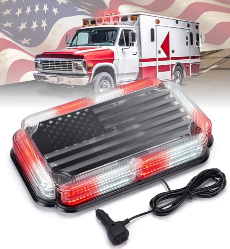 Xprite 108 LED Roof Top Strobe Light, US Flag Pattern Firefighter Flashing Light, Emergency Safety Warning LED Mini Strobe Lightbar w/Magnetic for Fire Truck EMS Ambulances Police Vehicle, Red White - color: Red White