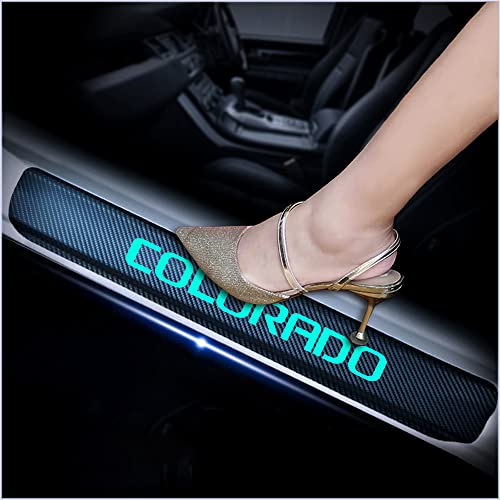 4Pcs Car Door Sill Protector for Chevy Colorado, Carbon Fiber Anti-Scratch Guard for Chevy Colorado Accessories - Self-Adhesive Car Door & Sill Protector -Cyan - color: Cyan
