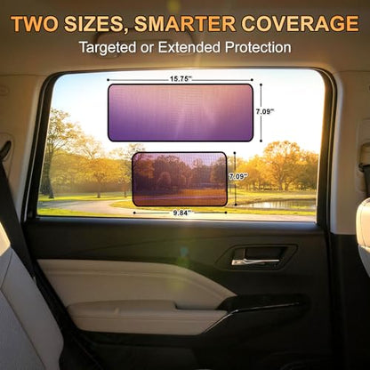 XCBYT Square Car Window Shades - Mixed Size 4 Pack Static Cling Sun & Glare Blocker, Removable Semi-Transparent Window Tint for Windshield, Side & Rear Windows (2 Small + 2 Long) - color: 4*Semi-Transparent, size: 9.84" X 7.09" + 15.75" X 7.09"