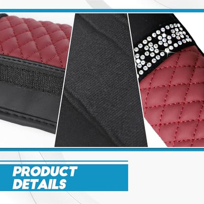 wuyaoyao 2PCS Bling Car Seat Belt Cover Pad, Breathable Leather Seatbelt Covers for Cars, Soft Comfortable Seatbelt Shoulder Strap Covers, Rhinestone Auto Seat Belt Protector Cushion (Wine Red) - color: Wine Red