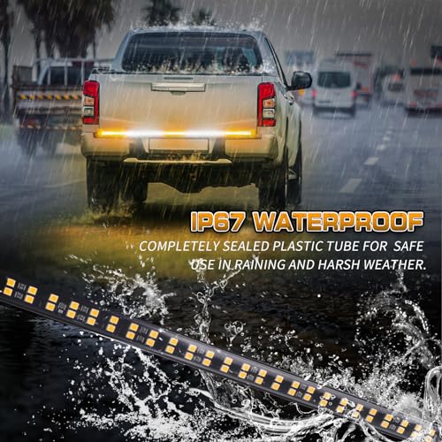 XRIDONSEN 60 inch Truck Strobe Lights Strip 360 LED Amber White Rear Window Tailgate Emergency Lights Flashing Warning Hazard Safety for Tow Plow Trucks Construction Vehicles Pickup - color: Amber/White